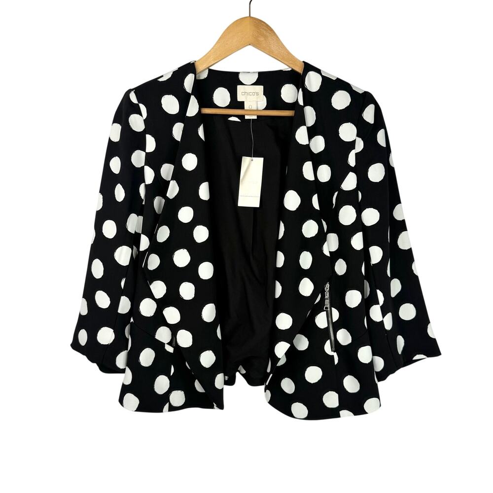 NWT Chico's B&W Polka Dot Open Front Blazer Size 0
